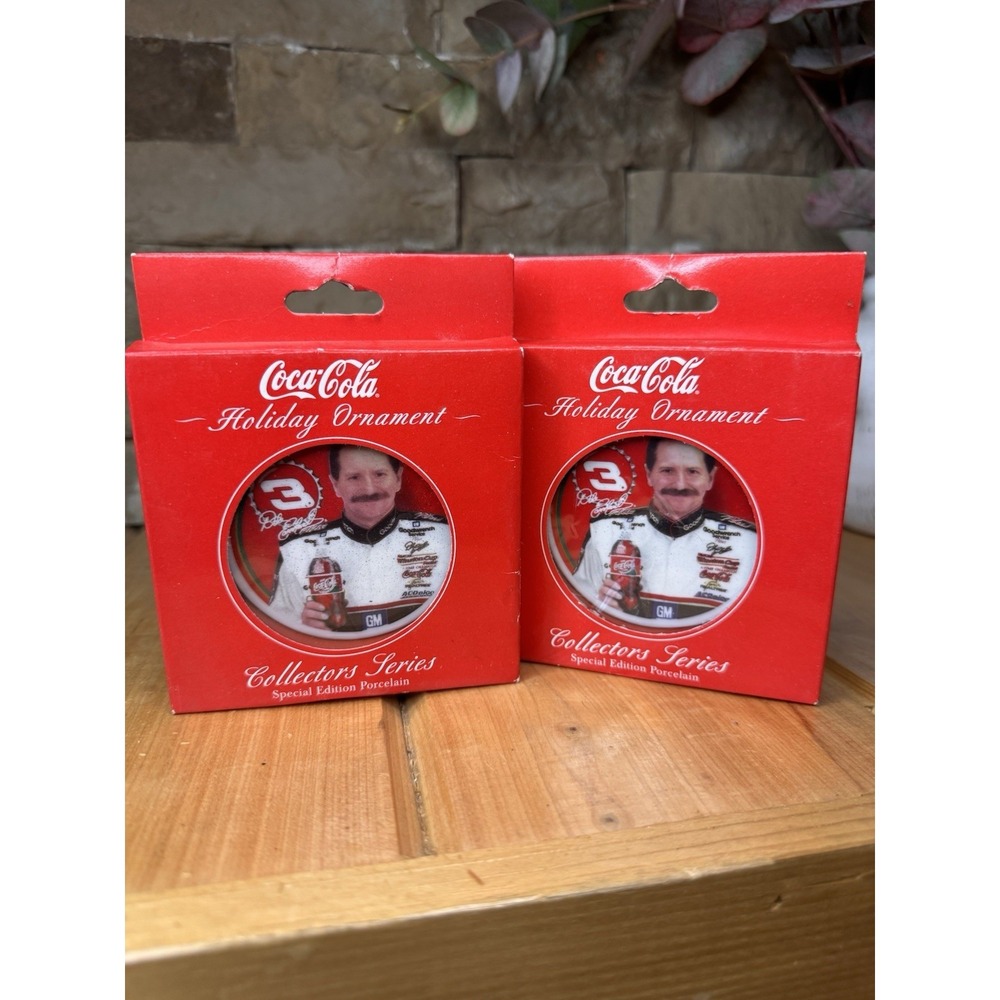 Vintage Dale Earnhardt Coca-Cola Collectible Ornaments New In Box Set Of 2